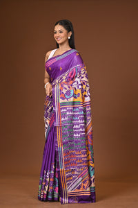 Blended Silk Kantha Stitch Saree Purple
