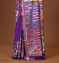 Blended Silk Kantha Stitch Saree Purple