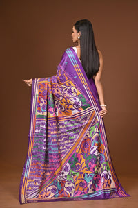 Blended Silk Kantha Stitch Saree Purple