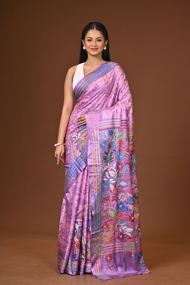 Blended Silk Kantha Stitch Saree