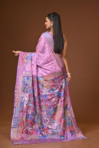 Blended Silk Kantha Stitch Saree Light Purple