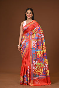 Blended Silk Kantha Stitch Saree Red