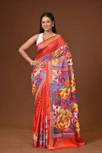 Blended Silk Kantha Stitch Saree Red