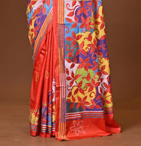 Blended Silk Kantha Stitch Saree Red