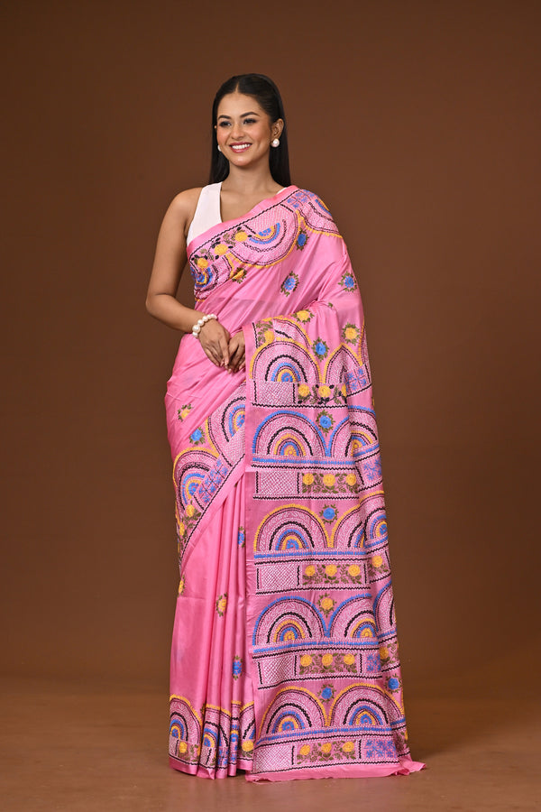 Blended Silk Kantha Stitch Saree