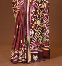 Blended Silk Kantha Stitch Saree Brown