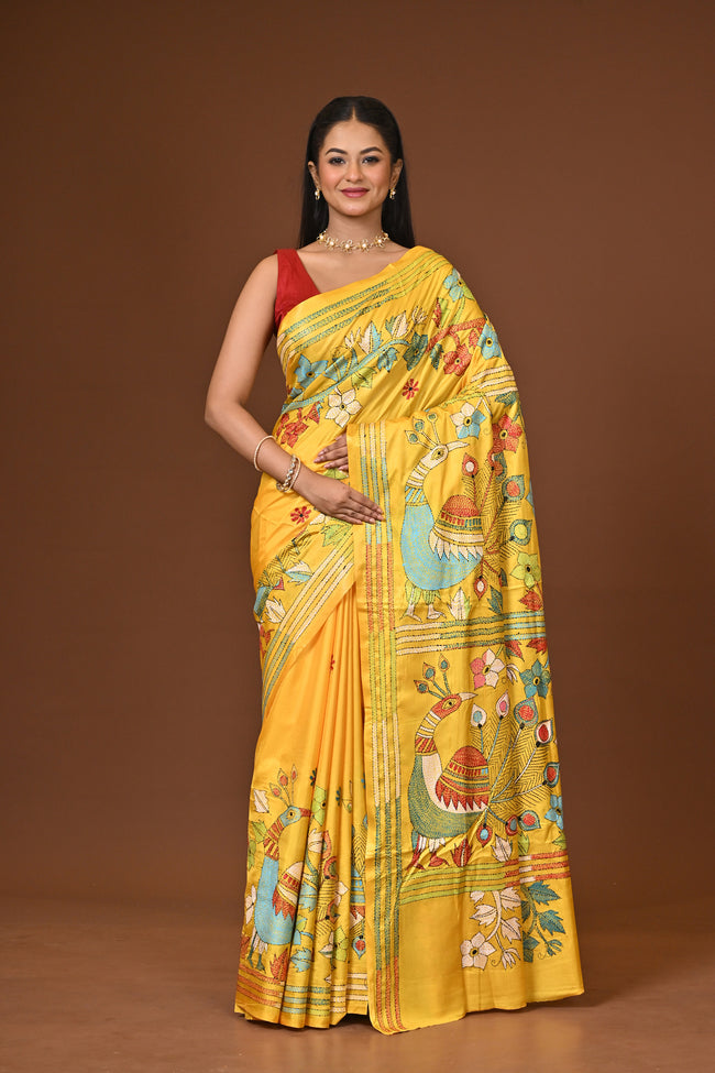 Blended Silk Kantha Stitch Saree
