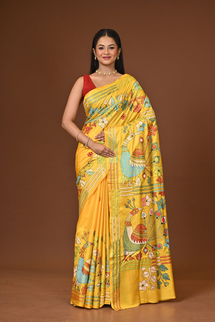 Blended Silk Kantha Stitch Saree
