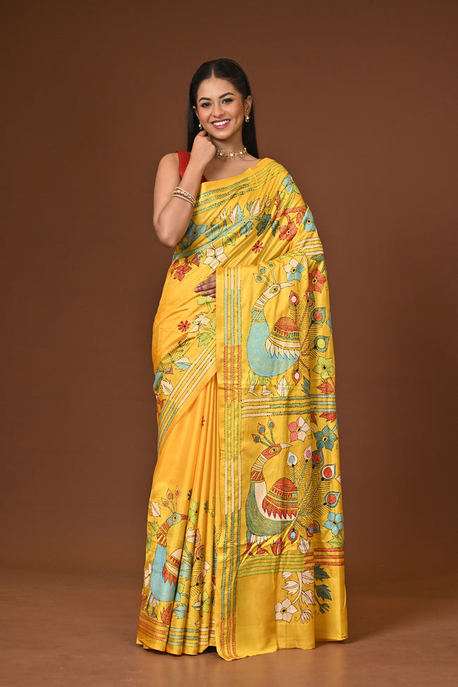 Blended Silk Kantha Stitch Saree