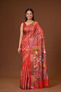 Blended Silk Kantha Stitch Saree Red