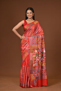 Blended Silk Kantha Stitch Saree Red