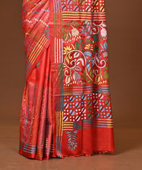Blended Silk Kantha Stitch Saree Red