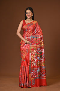 Blended Silk Kantha Stitch Saree Red