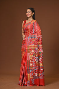 Blended Silk Kantha Stitch Saree Red