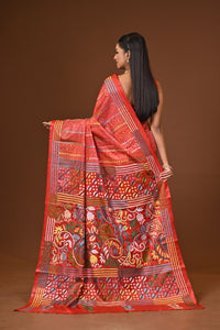 Blended Silk Kantha Stitch Saree Red