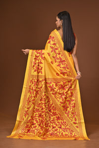 Blended Silk Kantha Stitch Saree Yellow