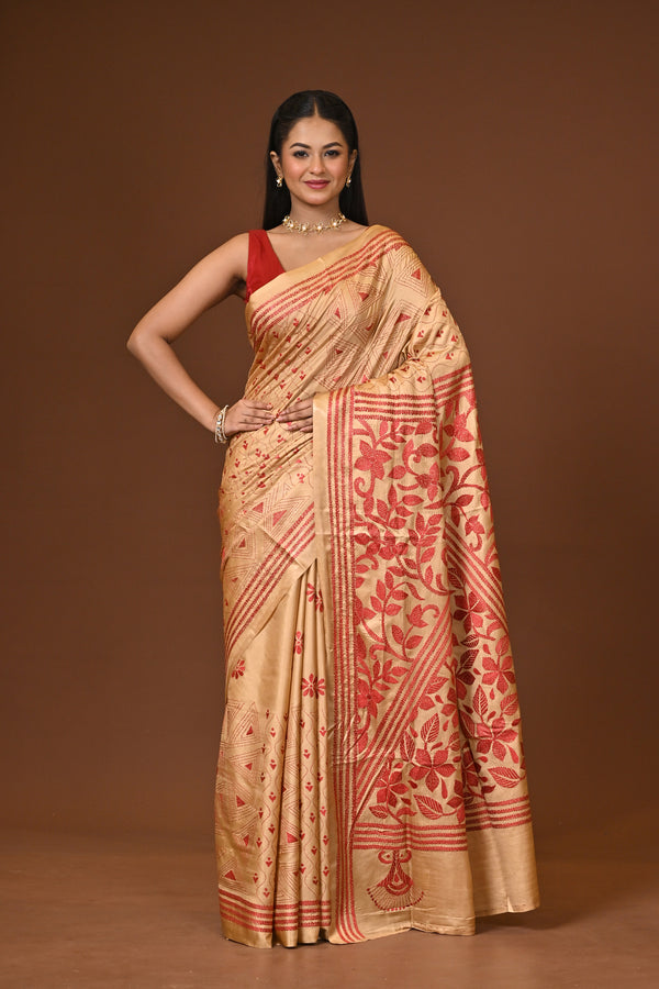 Blended Silk Kantha Stitch Saree