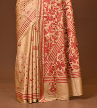 Blended Silk Kantha Stitch Saree Biege