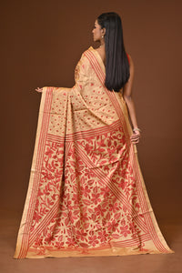 Blended Silk Kantha Stitch Saree Biege