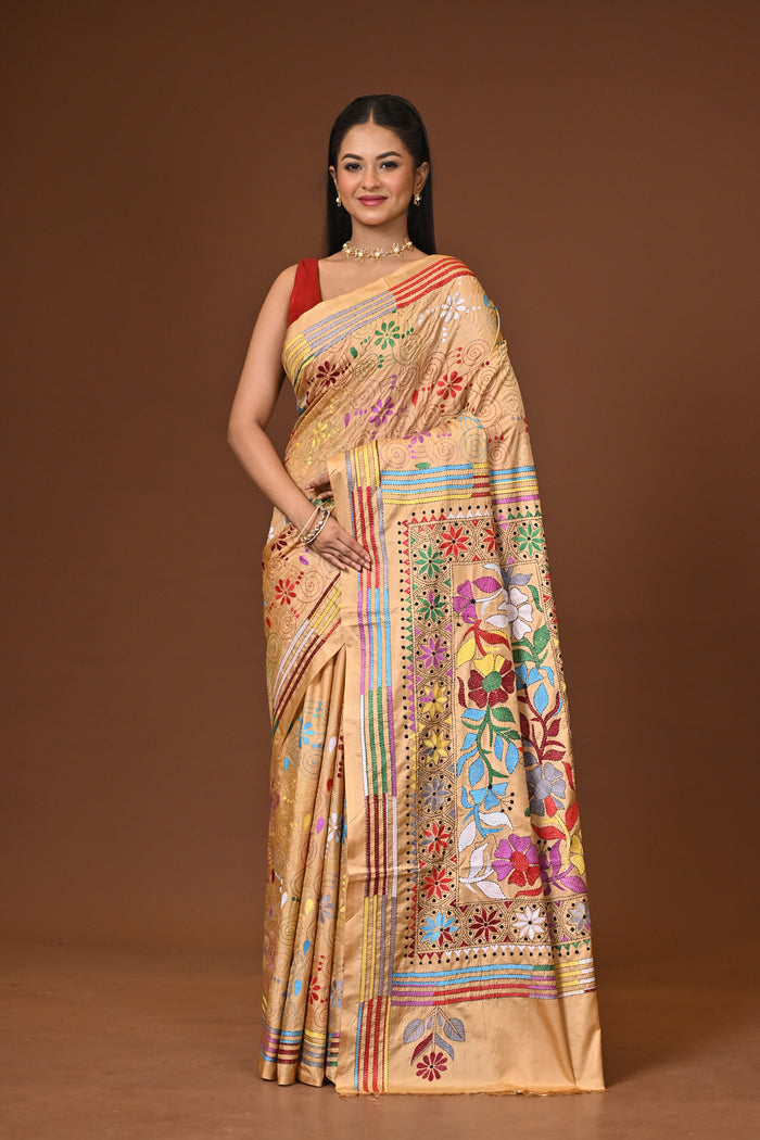 Blended Silk Kantha Stitch Saree