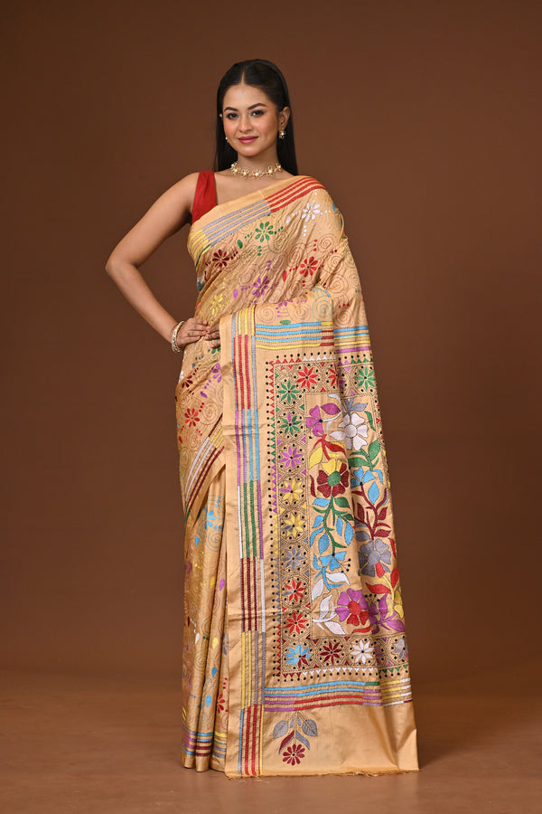 Blended Silk Kantha Stitch Saree