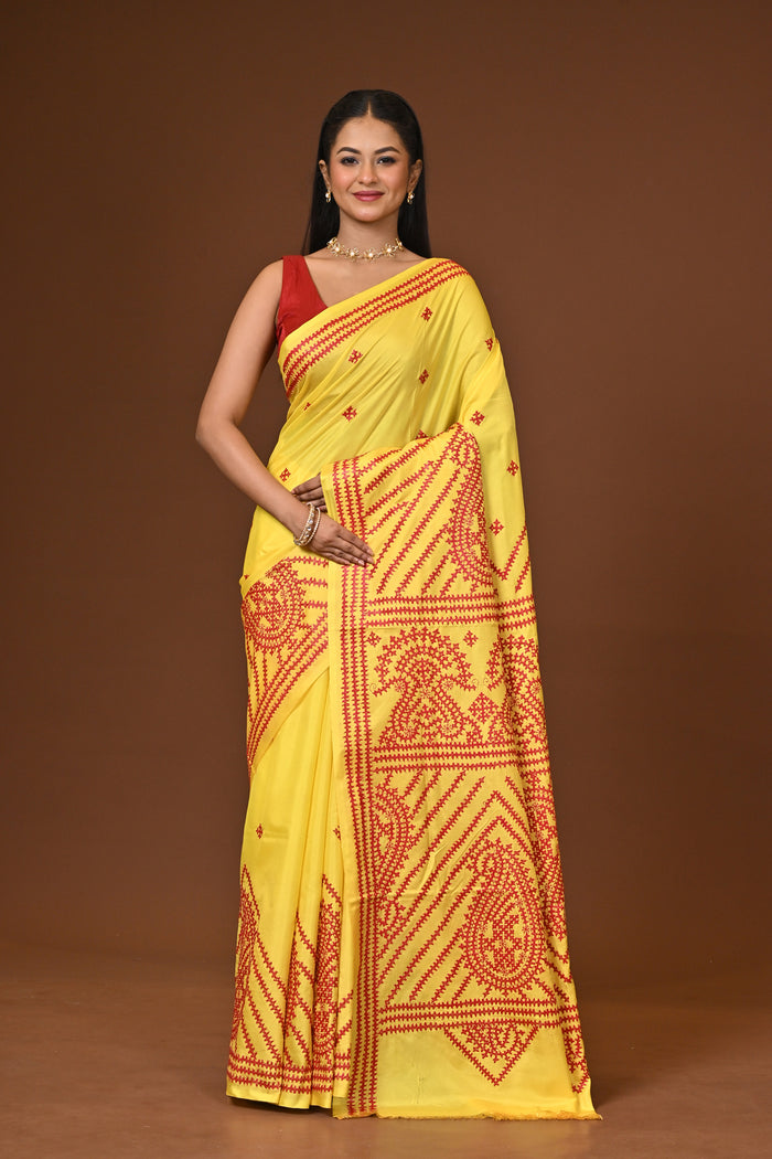 Blended Silk Kantha Stitch Saree