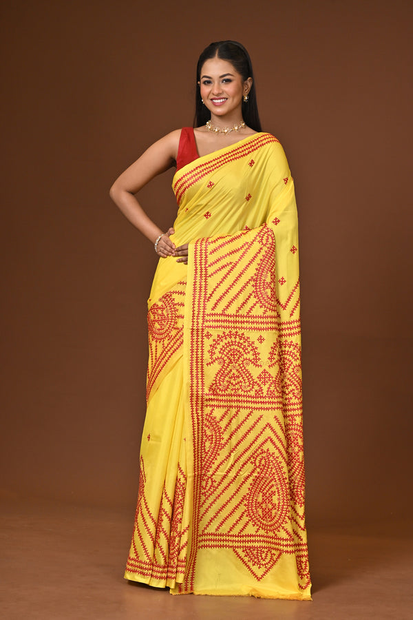 Blended Silk Kantha Stitch Saree