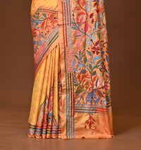 Blended Silk Kantha Stitch Saree Yellow