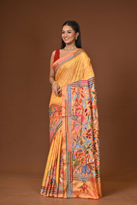 Blended Silk Kantha Stitch Saree Yellow