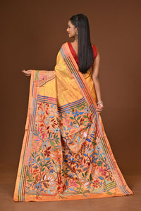 Blended Silk Kantha Stitch Saree Yellow