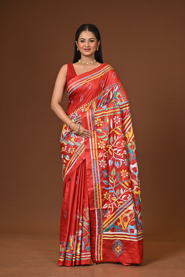 Blended Silk Kantha Stitch Saree