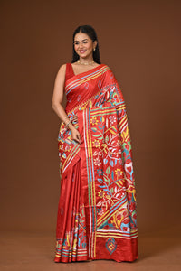 Blended Silk Kantha Stitch Saree Red