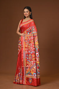 Blended Silk Kantha Stitch Saree Red
