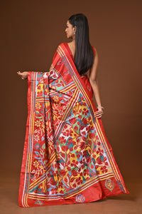 Blended Silk Kantha Stitch Saree Red