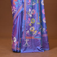 Blended Silk Kantha Stitch Saree Blue