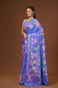 Blended Silk Kantha Stitch Saree Blue
