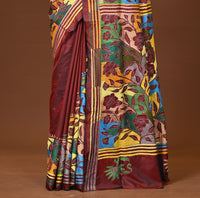 Blended Silk Kantha Stitch Saree Brown