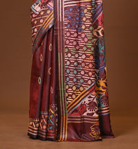Blended Silk Kantha Stitch Saree Brown