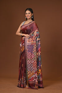 Blended Silk Kantha Stitch Saree Brown