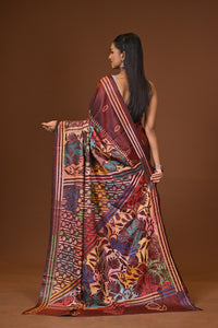 Blended Silk Kantha Stitch Saree Brown
