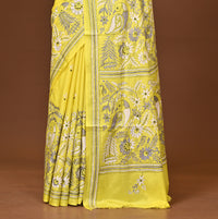 Blended Silk Kantha Stitch Saree Yellow