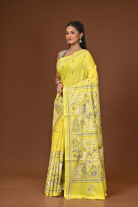 Blended Silk Kantha Stitch Saree Yellow