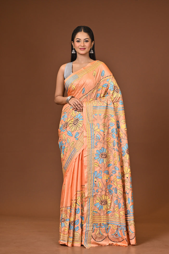 Blended Silk Kantha Stitch Saree