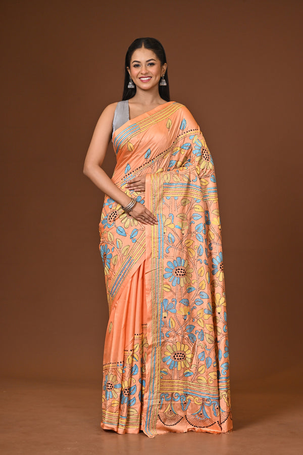 Blended Silk Kantha Stitch Saree