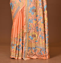 Blended Silk Kantha Stitch Saree Light Orange