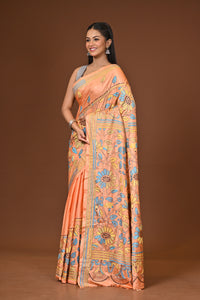 Blended Silk Kantha Stitch Saree Light Orange