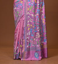 Blended Silk Kantha Stitch Saree Pink