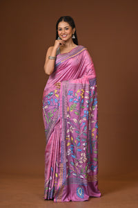 Blended Silk Kantha Stitch Saree Pink