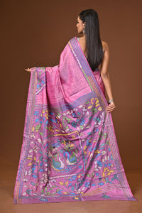 Blended Silk Kantha Stitch Saree Pink