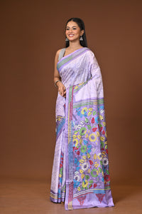Blended Silk Kantha Stitch Saree Multicolor